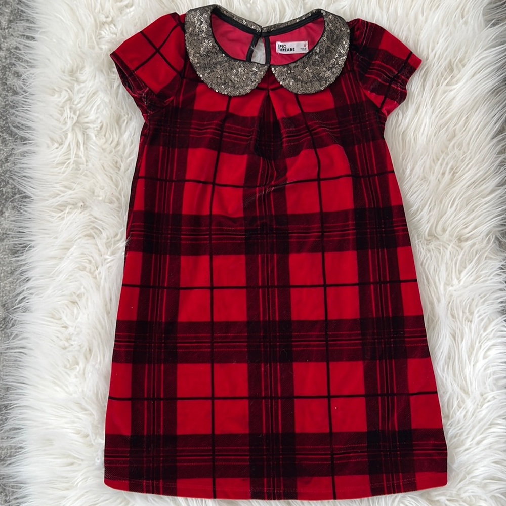 Red and black velour flannel dress.